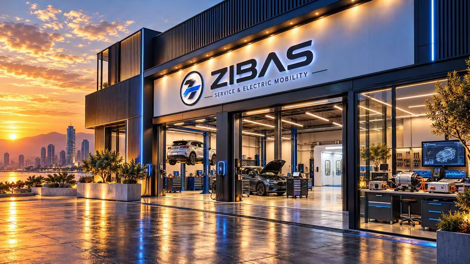 Εικαστική απεικόνιση συνεργείου ZIBAS – Service και ηλεκτροκίνηση